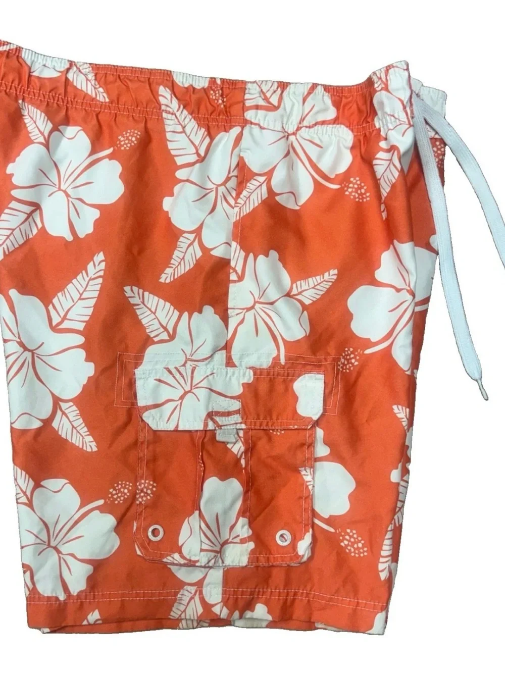 OP Orange Swim Shorts with White Hibiscus Sz L